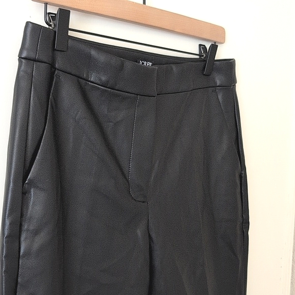 J. Crew Womens 8 Kate Straight Leg Faux Leather Black Pants Preppy City Neutral - Picture 4 of 8